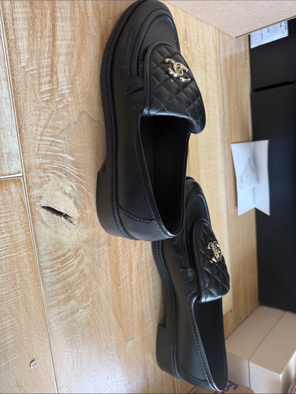 CHANEL Black Quilted Leather CC-Emblem Slip-On Loafers - Picture 7 of 8